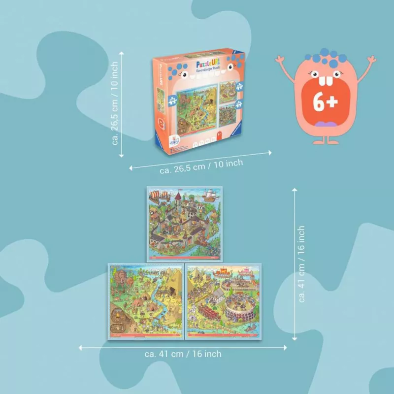 Puzzle UP Geschichte - Steinzeit, Altes Rom, Mittelalter 100, 121 un 144 gabali