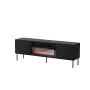 TV skapis Cama Meble CORTINA 180x40x60 cm melns ar melnu kamīnu