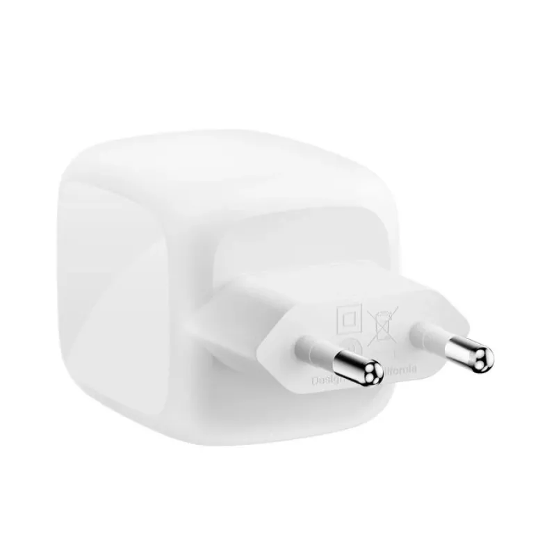 Iekštelpu maiņstrāvas ātrais lādētājs Belkin WCH020KQ2MWH-B6 — 2x USB‑C, 2 m integrēts kabelis, balts