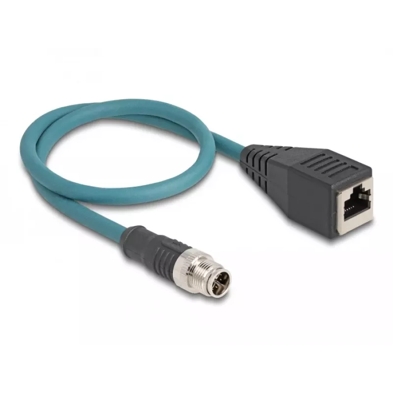 DeLOCK M12 adaptera kabelis X-kodēts 8 kontaktu vīrišķais uz RJ45 sievišķo 50 cm