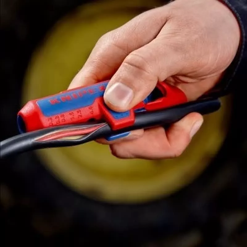 Noņemšanas rīks Knipex ErgoStrip PV 16 95 03 PV kabeļiem, regulējama atdura, ergonomisks rokturis