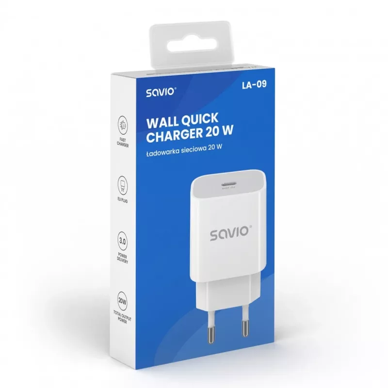 Sienas lādētājs 20W LA-09 USB-C QC, PD 3.0 Savio SAVLA-09