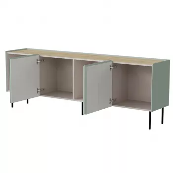 Kumode cama meble FELLINI 2000×400×700 mm, olīvkrāsā ar eļļotu ozola virsmu, MDF korpuss