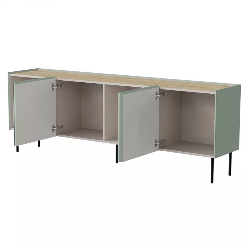 Kumode cama meble FELLINI 2000×400×700 mm, olīvkrāsā ar eļļotu ozola virsmu, MDF korpuss