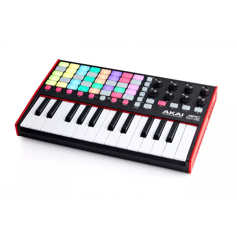 MIDI kontrolleris AKAI APC Key 25 MK2 — 25 ātrumjutīgi taustiņi, 40 spilventiņi, RGB apgaismojums, 8 enkoderi, USB barošana