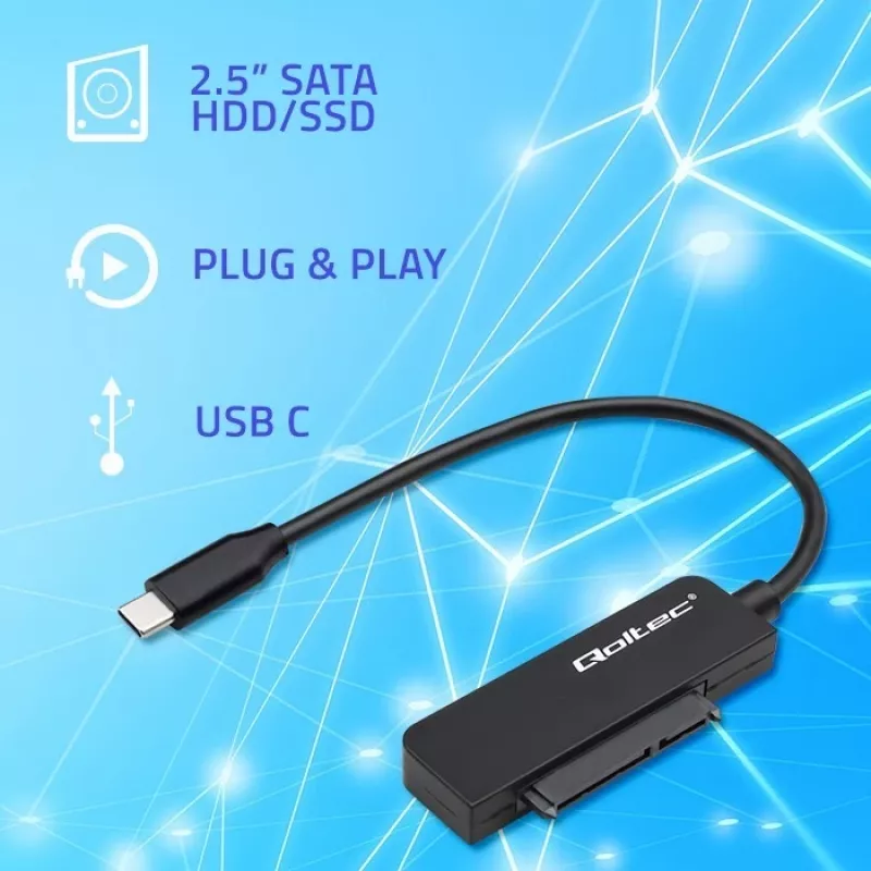 QOLTEC SATA adapteris 52269 2,5 collu diskam uz USB-C, atbalsta līdz 2TB