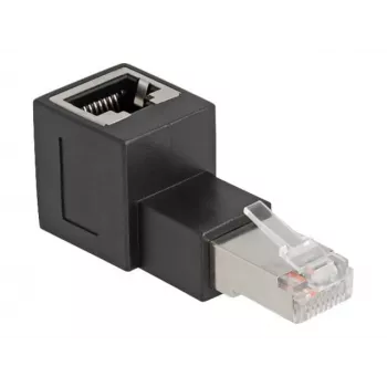 DeLOCK RJ45 spraudnis uz RJ45 ligzdu adapteris Cat.6A 90° uz augšu leņķis Melns