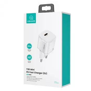 Pārnēsājams tālruņa lādētājs usams T36 ar 1x USB-C PD3.0 un iebūvētu Lightning kabeli