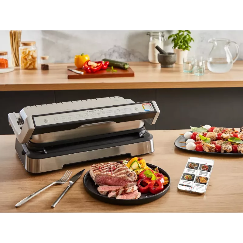 Elektriskais kontaktgrils Tefal OptiGrill+ XL no nerūsējošā tērauda — liela ietilpība, automātiskas gatavošanas programmas