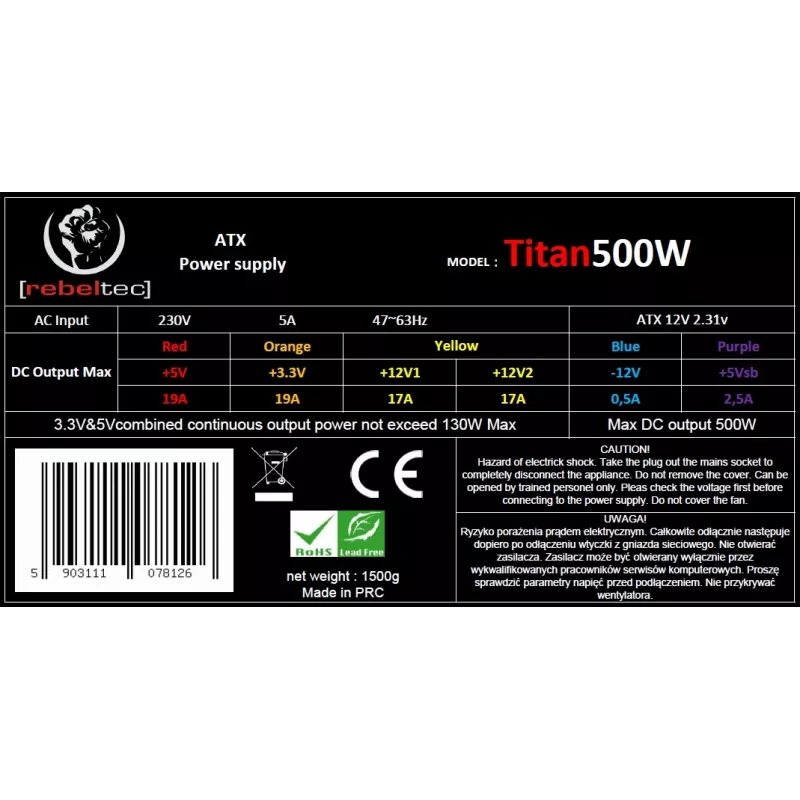 Barošanas bloks ATX ver2.31 TITAN 500W