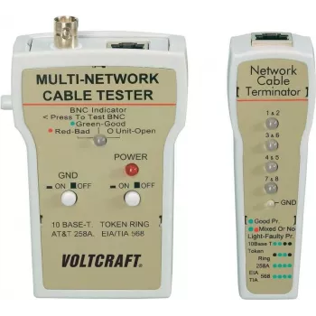Tīkla kabeļu testeris Voltcraft CT-1 BNC un RJ-45, testē 10Base-T UTP/STP