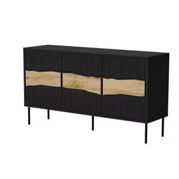 Kumode cama meble INSERTO 3D 143,5×40×80 cm melna ar LED, skaidu plātne, 16 mm rāmis