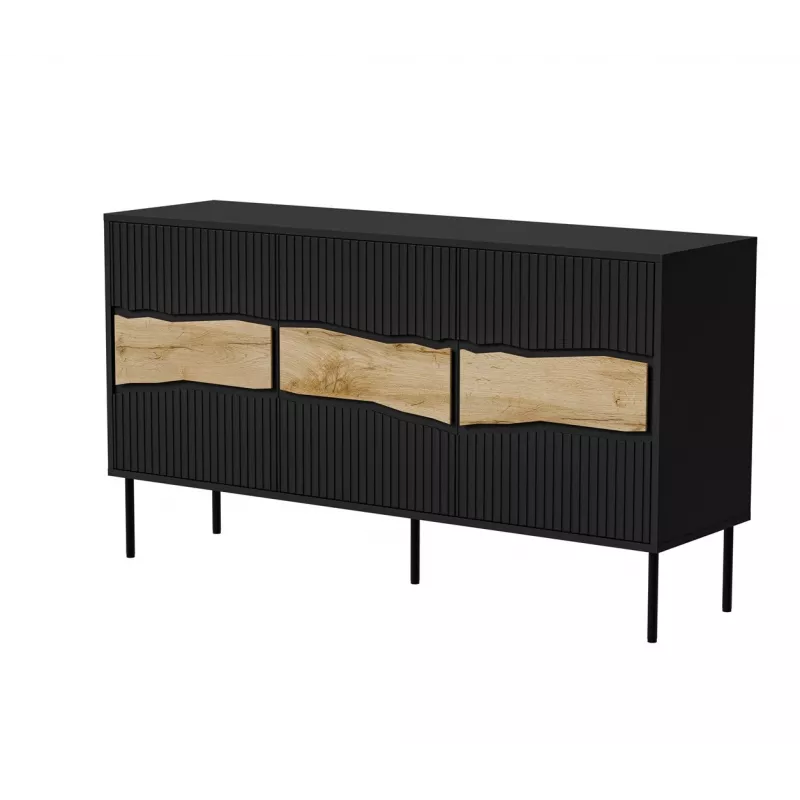 Kumode cama meble INSERTO 3D 143,5×40×80 cm melna ar LED, skaidu plātne, 16 mm rāmis