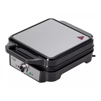 Vafeļu panna Adler AD 3083 — 4 kvadrātveida vafeles 10×10 cm, 1200 W, regulējama temperatūra, nepiedegoša, vēsi rokturi