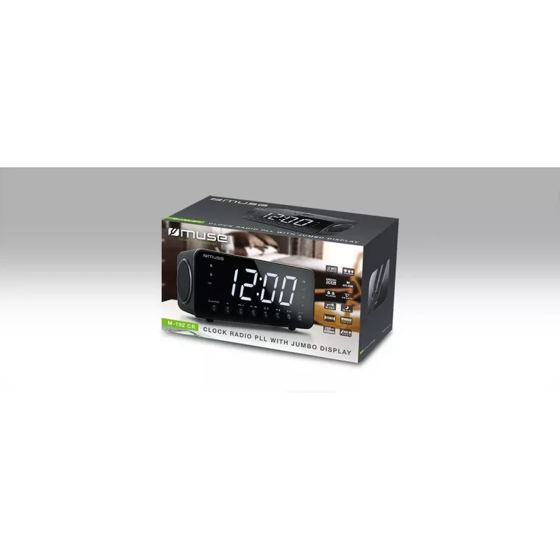 Modinātājradio Muse M-192 CR — digitālais pulkstenis, FM uztvērējs, 1,8 collu LED displejs, melns koks, maiņstrāva 100–240 V, AAA rezerves
