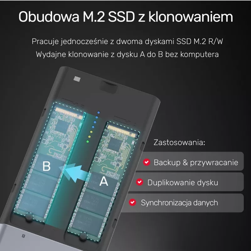 SSD korpuss Unitek S1206A diviem M.2 NVMe PCIe Gen3 x4 diskdziņiem, USB 3.2 Gen 2 (10 Gbit/s), alumīnija, USB-C, komplektā barošanas avots