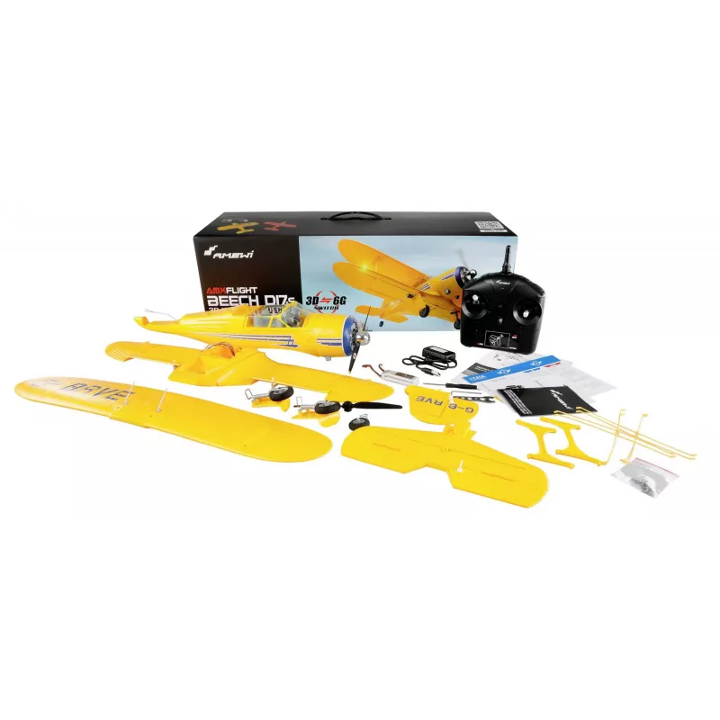 RC lidmašīna Amewi AMXFlight Beech D17s 3D/6G RTF — dzeltena, lidošanai gatavs modelis