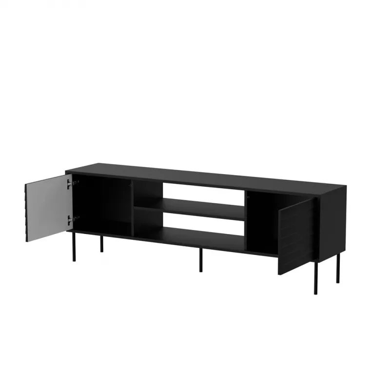TV skapis cama meble CORTINA EF 180×40×60 cm, melns, skaidu plākšņu virsma, melns rāmis