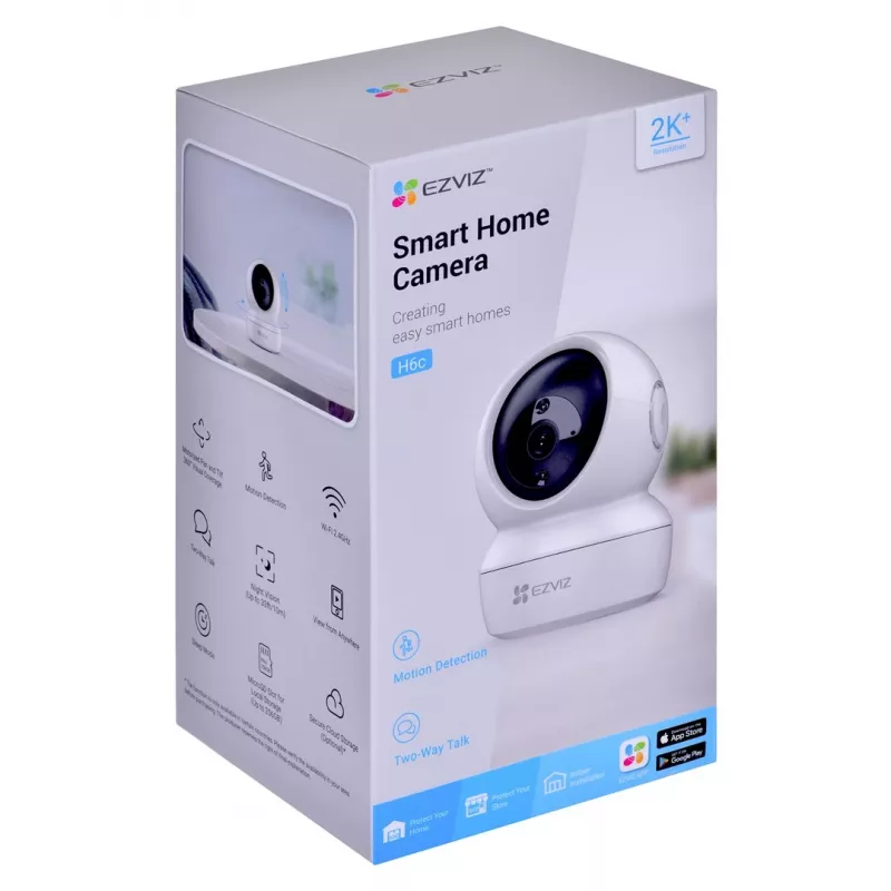 IP drošības kamera EZVIZ H6c 1920 x 1080, iekštelpu sfēriska, Wi‑Fi un Ethernet, 4 mm objektīvs, 360° skats, microSD līdz 256 GB