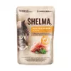 Mitrā kaķu barība SHELMA multipaka 4×85 g — pieaugušiem kaķiem, pilnvērtīga mitrā barība ar vistu, tītaru, liellopu, pīli, bez graudaugiem