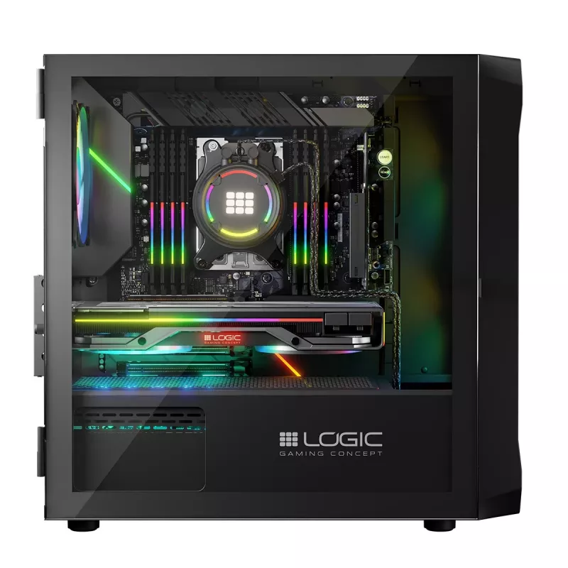 Computer Case Logic Concept Portos Mini ARGB Micro ATX Melns