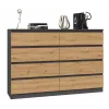 Kumode top e shop M8 140 ANT/ART — 8 atvilktnēm, Antracīta/Ozola, 1380×400×970 mm, Skaidu plātne