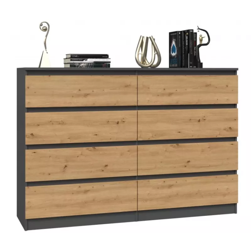 Kumode top e shop M8 140 ANT/ART — 8 atvilktnēm, Antracīta/Ozola, 1380×400×970 mm, Skaidu plātne