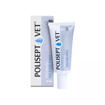 Brūču želeja JM Sante Polisept Vet Silver Pro 30 ml — vietēja brūču kopšana suņiem un kaķiem, 30 ml tūbiņa
