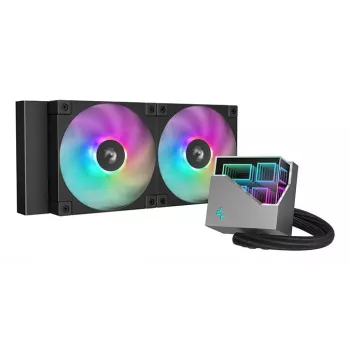Viss vienā šķidruma dzesētājs DeepCool LT240 — 240 mm radiators, 2x 120 mm PWM ventilatori, Hydro Dynamic gultnis, LGA 1200 atbalsts, melns