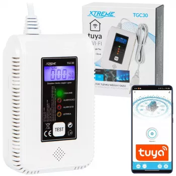 Oglekļa monoksīda un gāzes detektors BLOW TGC30 WiFi Tuya — LCD, 85 dB, vadu, virsmas montāža, balts