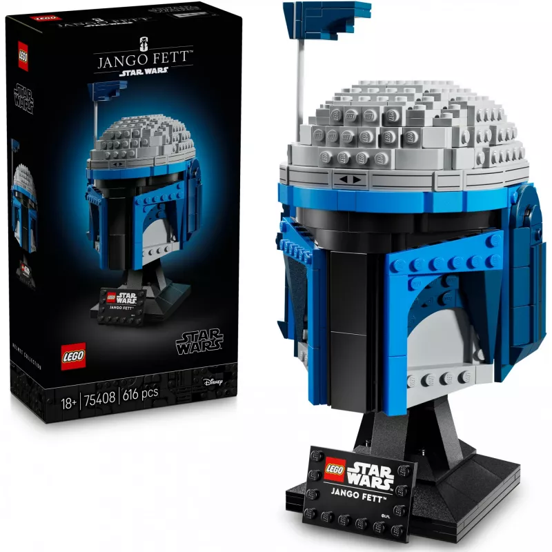 Kolekcionējams LEGO Star Wars ķiveres aksesuārs Jango Fett 75408 — 616 detaļas, 210×120×110 mm displeja modelis