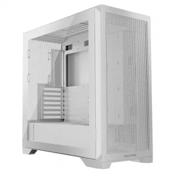PC korpuss MODECOM VOLCANO EXPANSE S MIDI Tower — balts, microATX, rūdīts stikls, USB-C, atbalsta GPU 430 mm