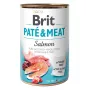 Mitrā suņu barība Brit Paté & Meat ar lasi 400 g — pilnvērtīga konservēta maltīte pieaugušiem suņiem, 75% mitruma, 11% olbaltumvielu, 9% tauku