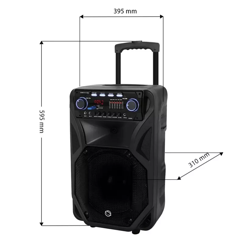 Pārnēsājams karaoke skaļrunis MANTA SPK5021PRO 20W, 12 collu zemfrekvences skaļrunis, 80W RMS, Bluetooth, baterija līdz 5h, SD/USB, mikrofona un ģitāras ieejas