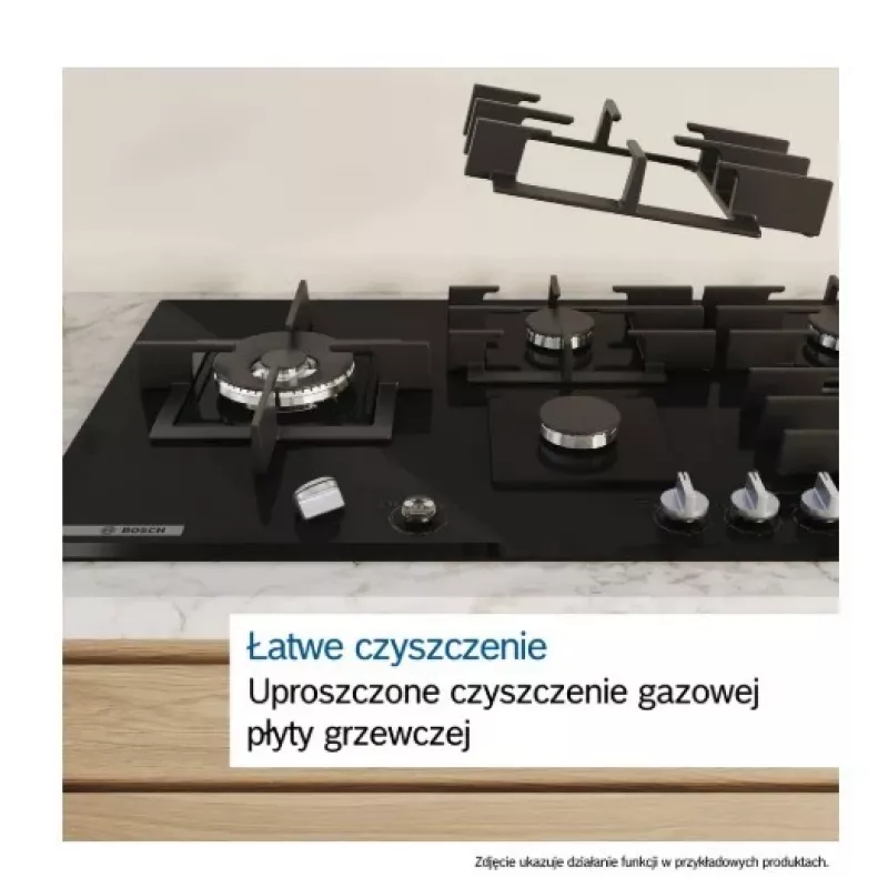 Iebūvējamā gāzes plīts virsma Bosch PPP6A2I40, 4 zonas, čuguna restes, melna, 590×520×54 mm, rotācijas slēdžu vadība