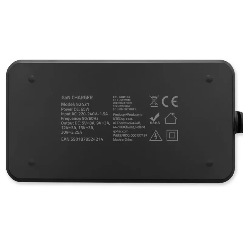 QOLTEC Charger 65W GaN Super Fast plāns PD 5-20V 3.25A USB-C