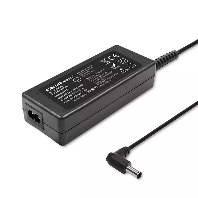 Strāvas adapteris QOLTEC 51775 40W 19V 2.1A monitoriem, melns, 1.75 m kabelis