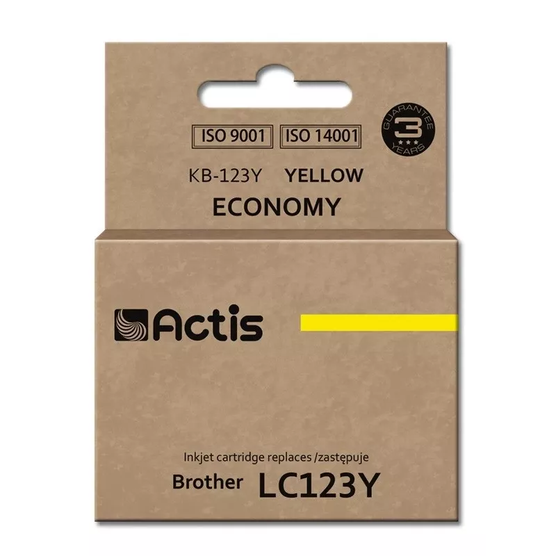 Actis KB-123Y tintes kārtridžs (aizstāj Brother LC123Y/LC121Y; Standarta; 10 ml; dzeltens)
