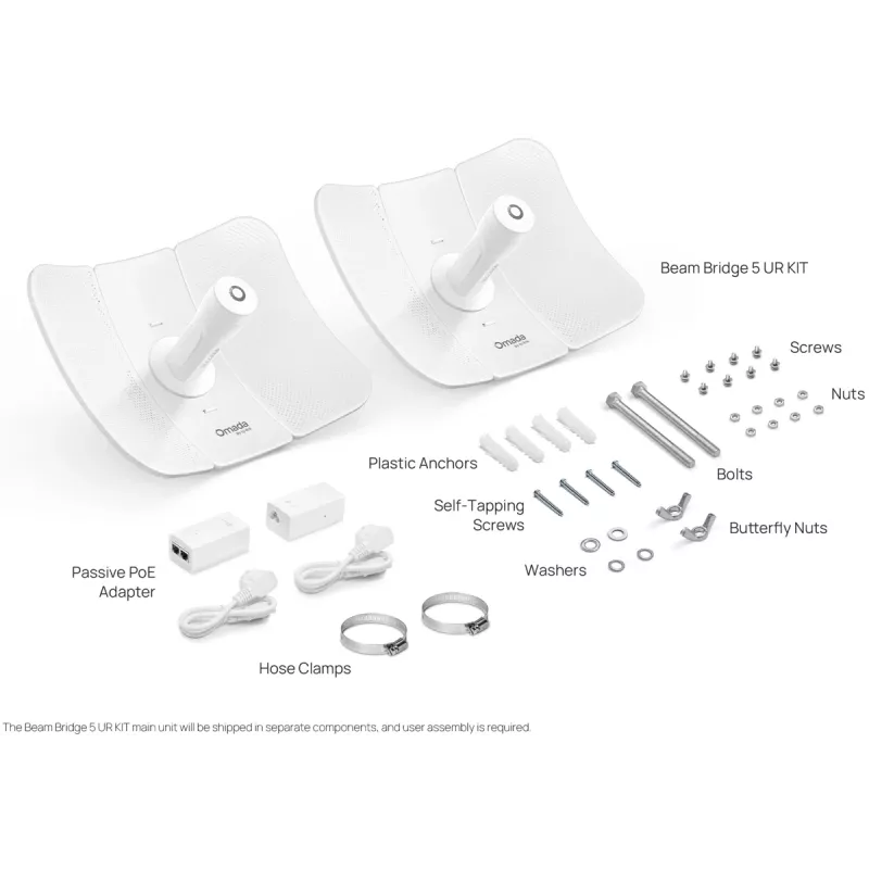 Tīkla tilts TP-LINK Beam Bridge 5 UR KIT, 5 GHz vienjoslas, Wi‑Fi 5 (802.11ac), Gigabit Ethernet, ārējā antena, maks. diapazons 15000 m, balts