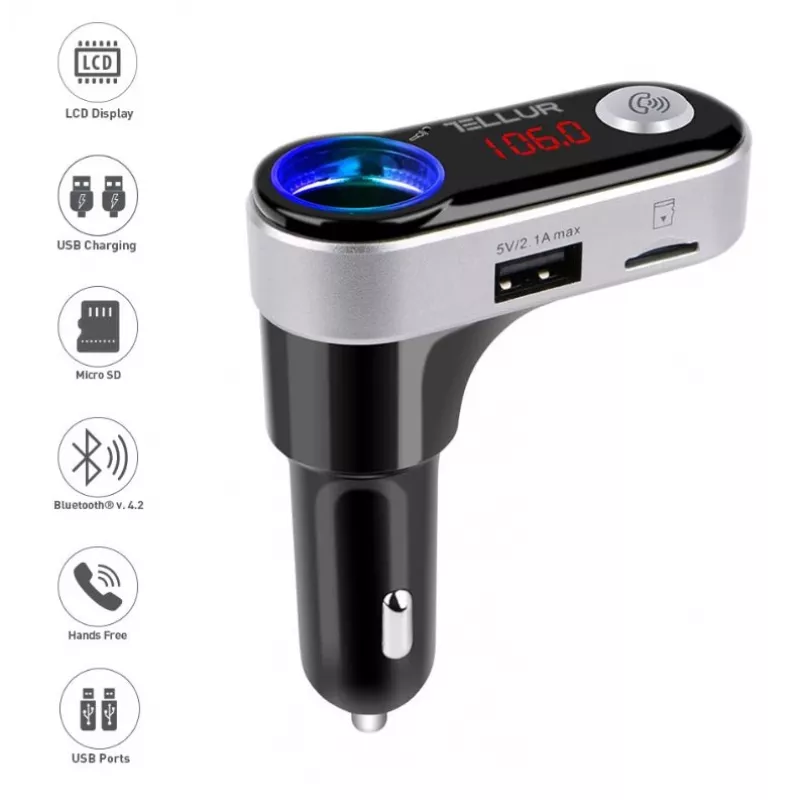 FM raidītājs Tellur FMT-B2 melns Bluetooth 5.0 USB automašīnas audio atskaņošanai