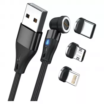 USB kabelis RealPower MagneticCharge3 0,2 m USB A melns ātrā uzlāde