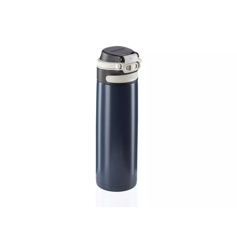 Travel mug Leifheit 03275 600 ml stainless steel, double-wall, leakproof, flip-top, handle, Melns/blue
