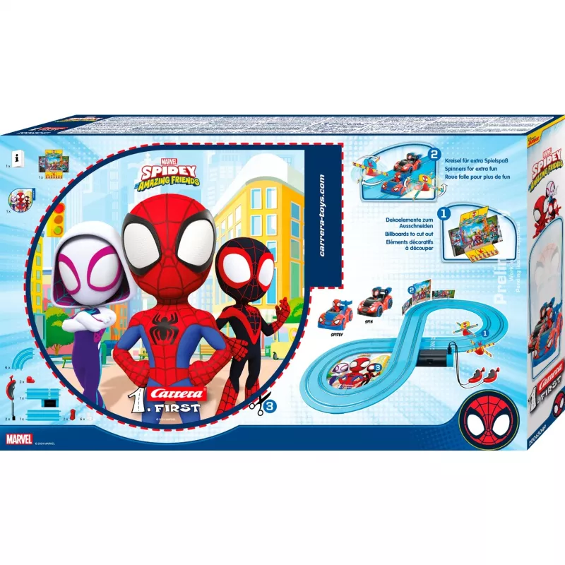Slot car komplekts CARRERA FIRST Spidey 20063049 — bērnu iesācēju sacīkšu trase