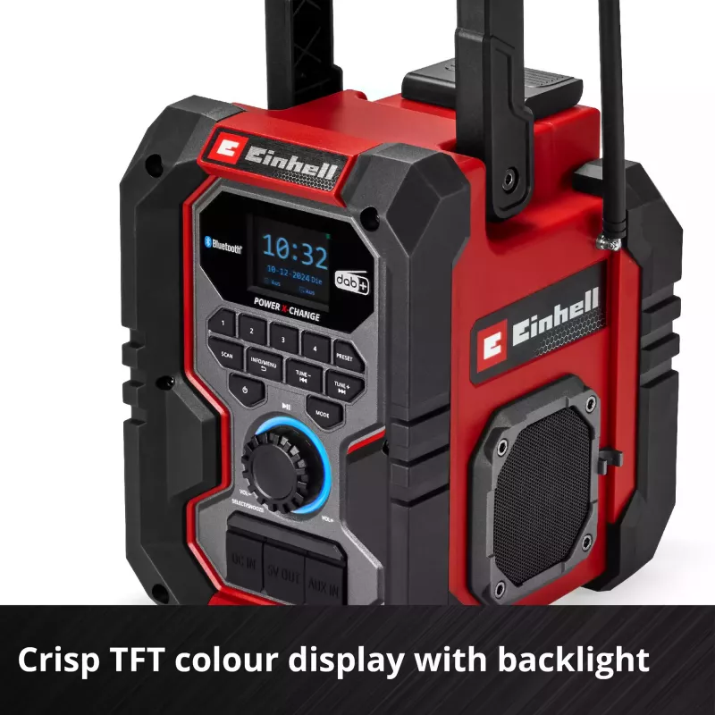 Portatīvais radio EINHELL TE-CR 18 Li DAB+ FM Bluetooth USB, darbināms ar baterijām (saderīgs ar TE-CR 18 Li)