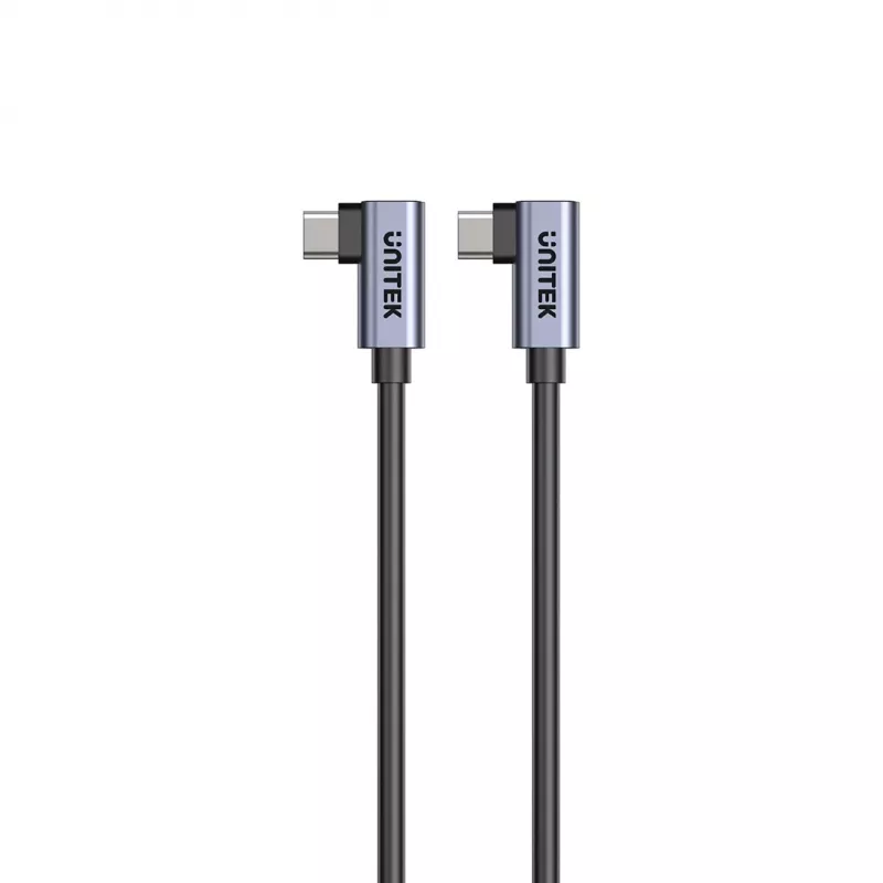 USB-C kabelis Unitek C14147ABK01-1M, 1 m, 90° leņķa savienotāji, USB PD 3.0 100 W, datu pārraide 480 Mb/s, melns