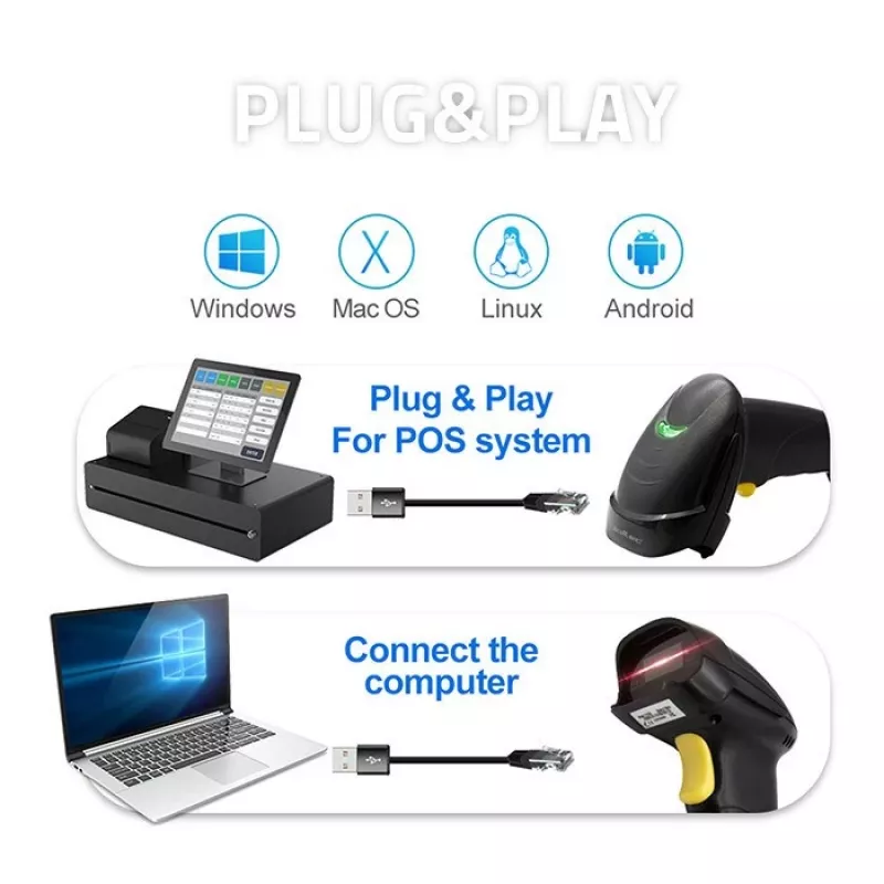 Qoltec 1D lāzera svītrkodu lasītājs | USB | Melns