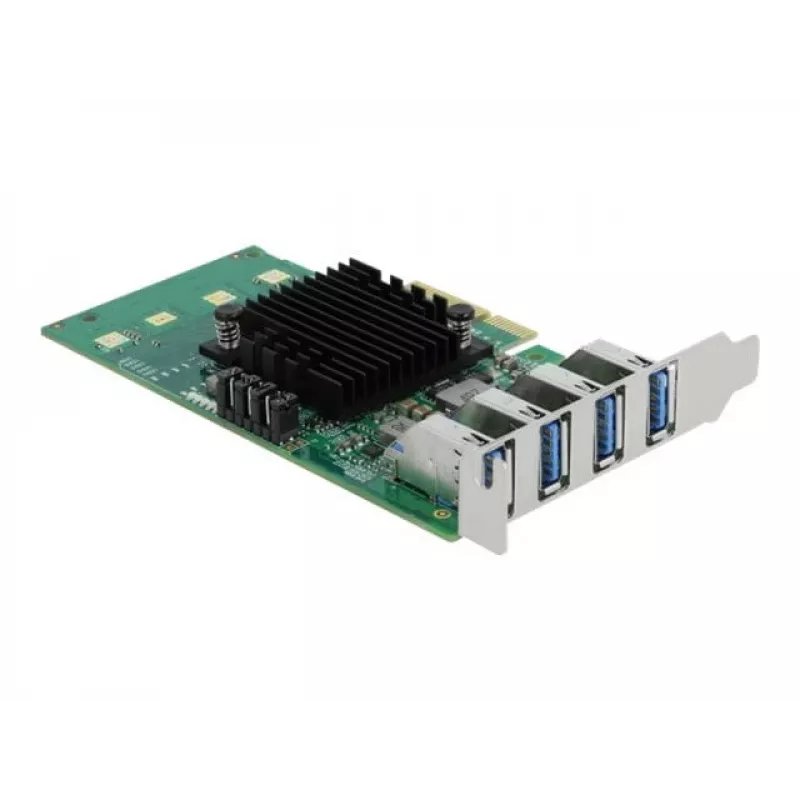 DeLOCK PCI Express x4 karte ar 4 ārējiem USB 3.0 četru kanālu portiem - zema profila formas faktors