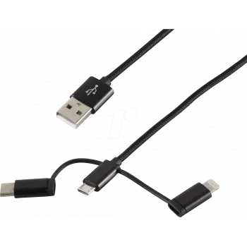 USB kabelis ShiverPeaks BS14-50068 1m USB A USB C/Micro-USB B/Lightning Melns