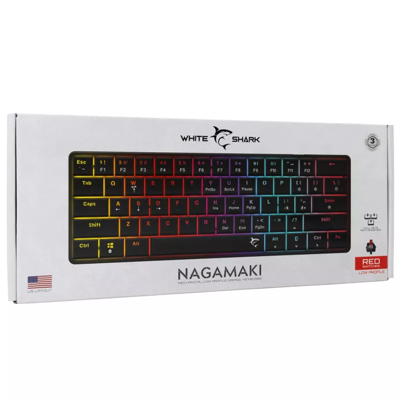 Mehāniskā tastatūra White Shark Nagamaki Melns — US izkārtojums, sarkani mehāniskie slēdži