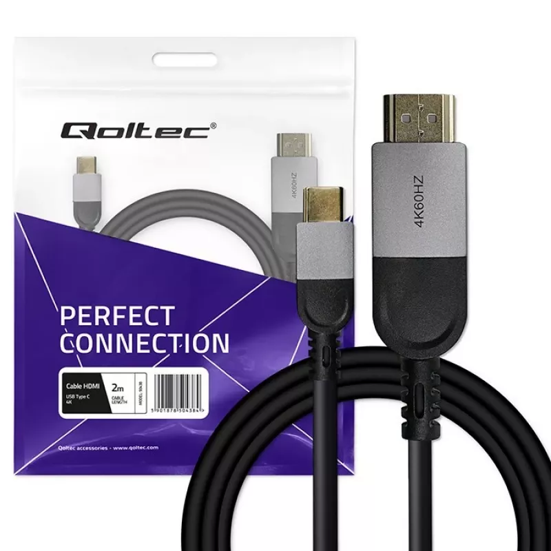 USB-C uz HDMI kabelis QOLTEC 50438 — 2 m, 4K 60Hz